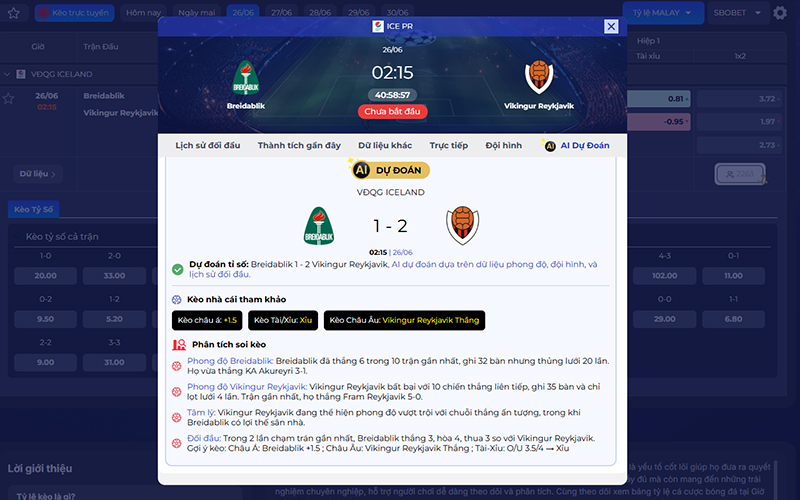 Dự đoán AI Breidablik vs Vikingur Reykjavik 02h15 ngày 26/6/2026