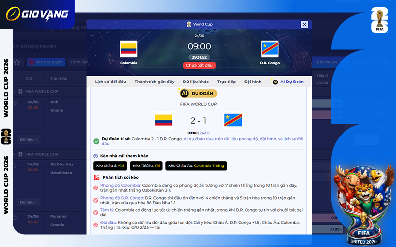Dự đoán AI Colombia vs DR Congo 09h00 ngày 24/6/2026