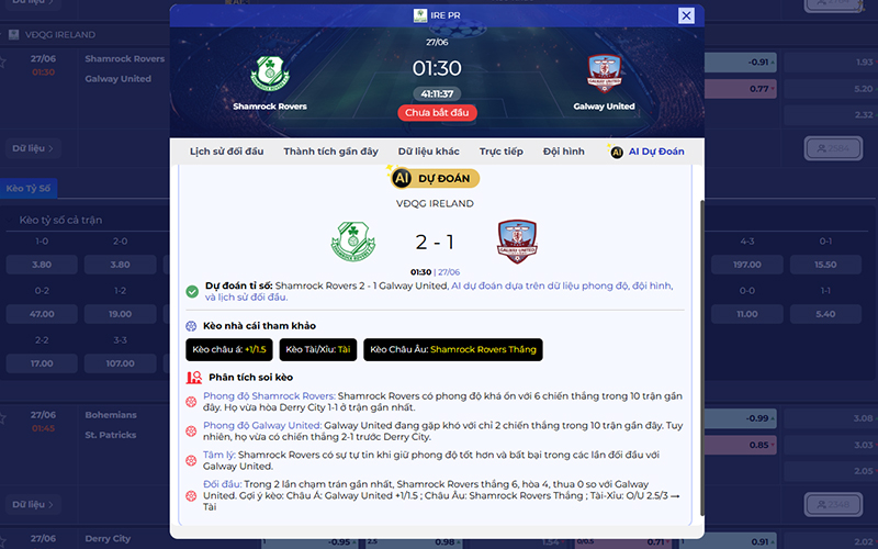 Dự đoán AI Shamrock vs Galway 01h30 ngày 27/6/2026