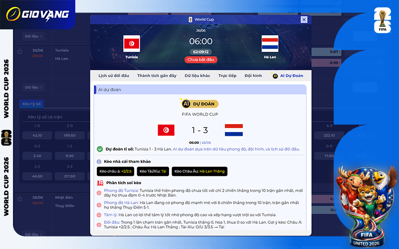 Dự đoán AI Tunisia vs Hà Lan 06h00 ngày 26/6/2026